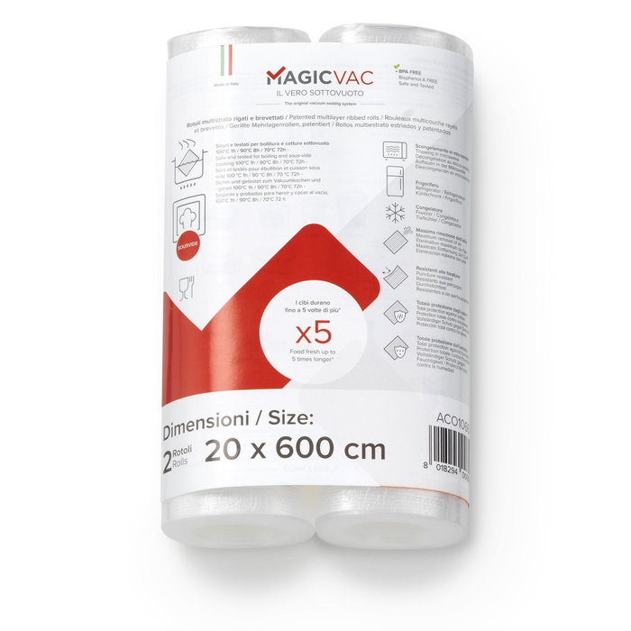 Magic Vac Pack de 2 rouleaux de sacs sous vide 20 cm x 6 m Magic Vac Pack de 2 rouleaux de sacs sous vide 20 cm x 6 m