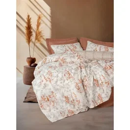 Parure de lit King 220 x 240 cm - 1 Housse de couette + 2 Taies d'oreiller 60x60 cm - 100% Coton Renforcé - Cannelle