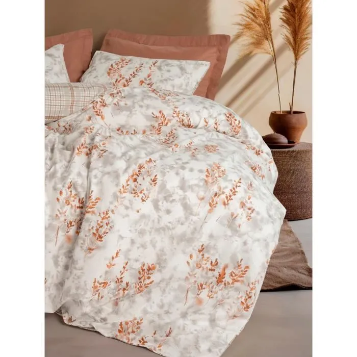 Parure de lit King 220 x 240 cm - 1 Housse de couette + 2 Taies d'oreiller 60x60 cm - 100% Coton Renforcé - Cannelle