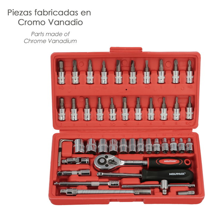 WOLFPACK LINEA PROFESIONAL Jeu de clés à douille et d'embouts 1/4 pol 46 pièces WOLFPACK LINEA PROFESIONAL Jeu de clés à douille et d'embouts 1/4 pol 46 pièces