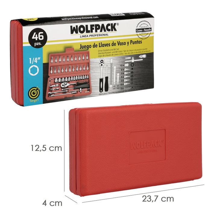 WOLFPACK LINEA PROFESIONAL Jeu de clés à douille et d'embouts 1/4 pol 46 pièces WOLFPACK LINEA PROFESIONAL Jeu de clés à douille et d'embouts 1/4 pol 46 pièces