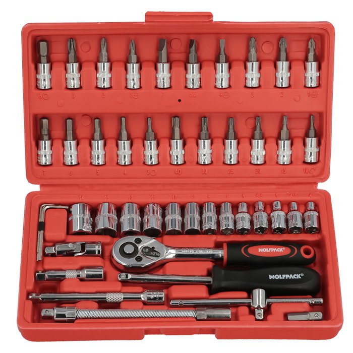 WOLFPACK LINEA PROFESIONAL Jeu de clés à douille et d'embouts 1/4 pol 46 pièces WOLFPACK LINEA PROFESIONAL Jeu de clés à douille et d'embouts 1/4 pol 46 pièces