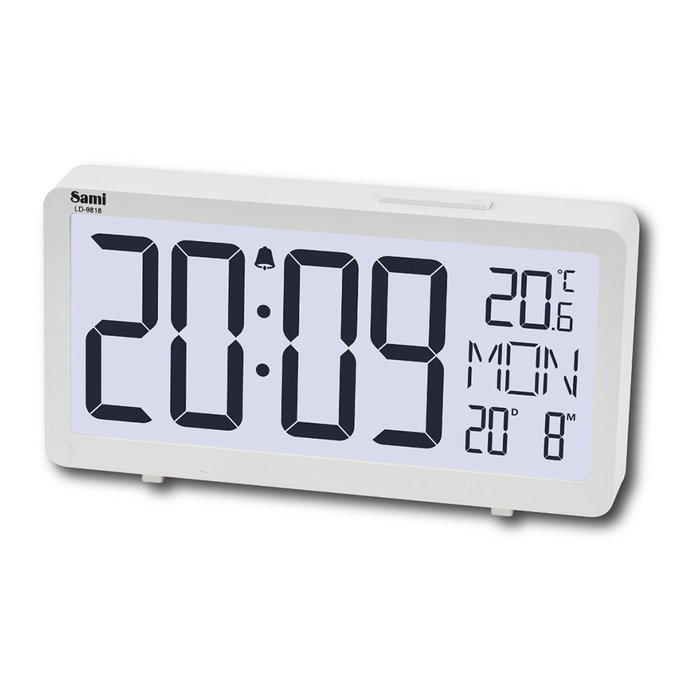 SAMI Réveil LCD avec calendrier et thermomètre grands chiffres argent