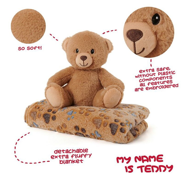 PERLETTI Ours en peluche Teddy avec couverture douce, peluche 22cm, couverture 120x80cm, jouet enfant PERLETTI Ours en peluche Teddy avec couverture douce, peluche 22cm, couverture 120x80cm, jouet enfant