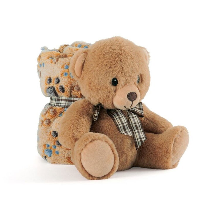 PERLETTI Ours en peluche Teddy avec couverture douce, peluche 22cm, couverture 120x80cm, jouet enfant PERLETTI Ours en peluche Teddy avec couverture douce, peluche 22cm, couverture 120x80cm, jouet enfant