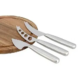 Menastyl Planche à Découper en Bois d'Acacia Rectangulaire 5040076 - Avec 3 Couteaux à Fromage en Acier Inoxydable pour Apéro et Moments Conviviaux