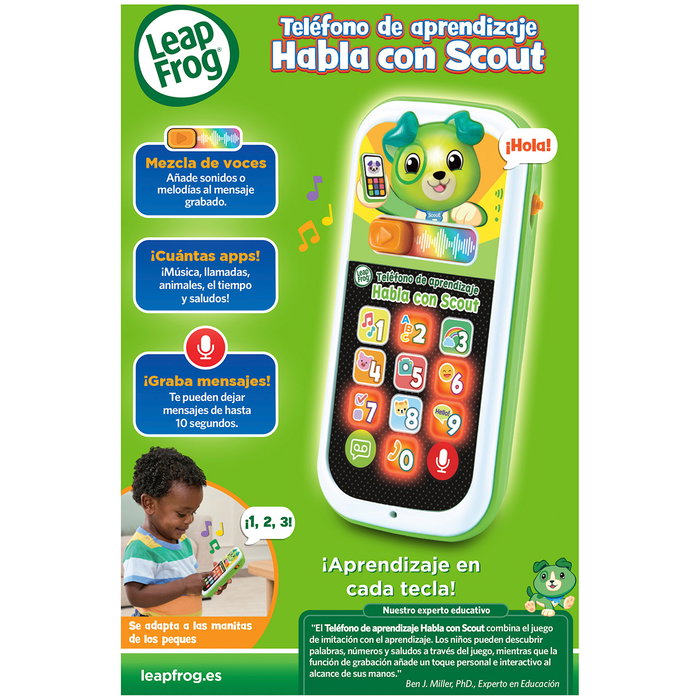 VTech Téléphone d'apprentissage interactif Scout avec messages vocaux, lumières, chansons et 10 boutons éducatifs - 80-620939