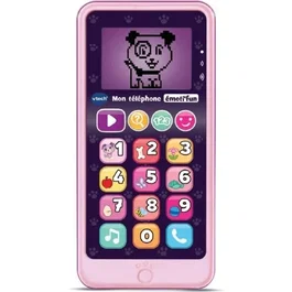 Vtech Téléphone Jouet Éducatif Emoti'Fun - 12 Touches Lumineuses et Tactiles, Écran Rétroéclairé - Pour Enfant à Partir de 18 Mois - Rose