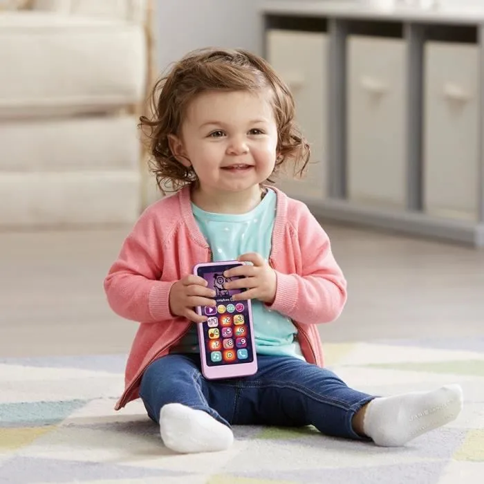 Vtech Téléphone Jouet Éducatif Emoti'Fun - 12 Touches Lumineuses et Tactiles, Écran Rétroéclairé - Pour Enfant à Partir de 18 Mois - Rose