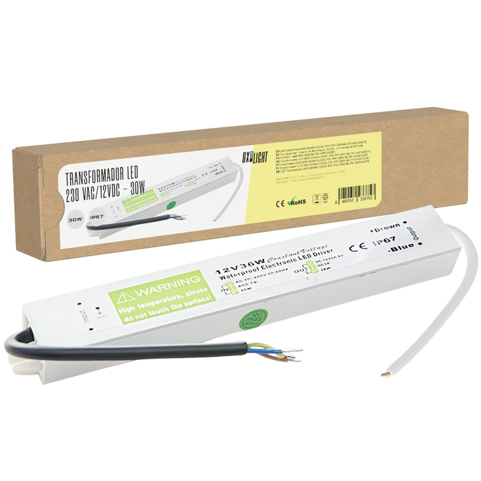 BX3 LIGHT BX3-NK-TR-12VDC30EIP Transformateur LED 30W 230VAC/12VDC IP67 Étanche Extérieur