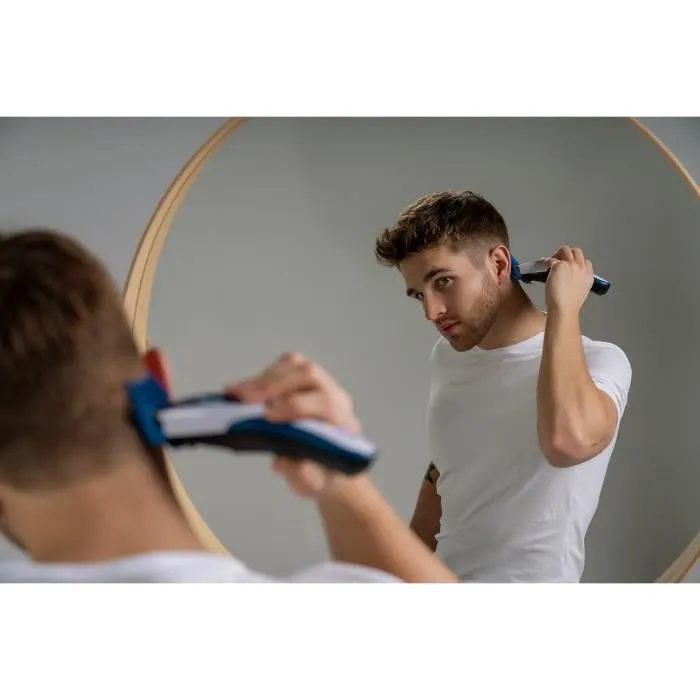 Wahl - Tondeuse à cheveux Color Pro Cordless - 3,5 W - Sans fil - 8 sabots + mini tondeuse - Autonomie 60 min - Bleu Gris