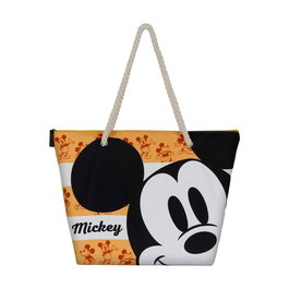 KARACTERMANIA Sac de plage Mickey Disney Orange 37x52x17 cm avec compartiment zippé et deux anses