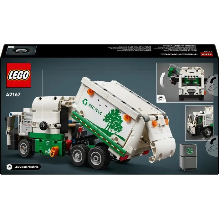 Lego 42167 Technic Mack LR Electric Camion Poubelle, Jouet Véhicule de Recyclage Électrique avec Chargeur Latéral, 503 Pièces, 8 ans et plus