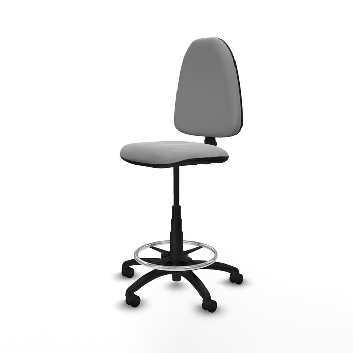 Tabouret Aýna taburete Contact permament de base Cuir écologique Gris clair Structure polyamide noire Sans accoudoirs Sans appui-tête Roulettes en nylon 50 mm