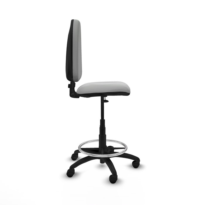 Tabouret Aýna taburete Contact permament de base Cuir écologique Gris clair Structure polyamide noire Sans accoudoirs Sans appui-tête Roulettes en nylon 50 mm