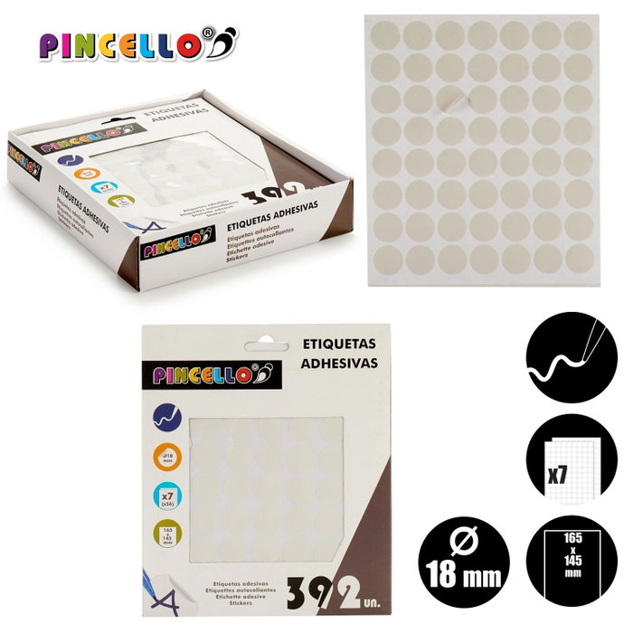 Pincello Étiquettes Adhésives Diamètre 18 mm Lot de 7 Pages 17 x 4 x 19.5 cm (Set de 120) Pincello Étiquettes Adhésives Diamètre 18 mm Lot de 7 Pages 17 x 4 x 19.5 cm (Set de 120)