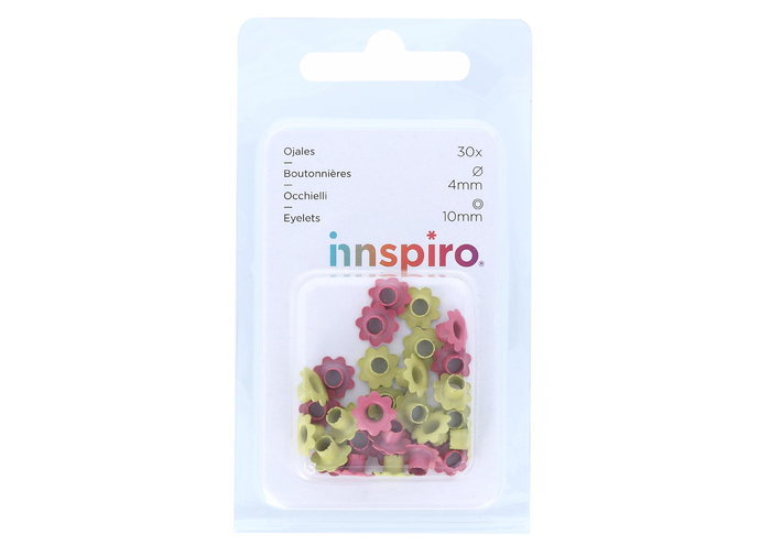 Innspiro Set de 30 œillets forme fleur couleurs assorties 10mm