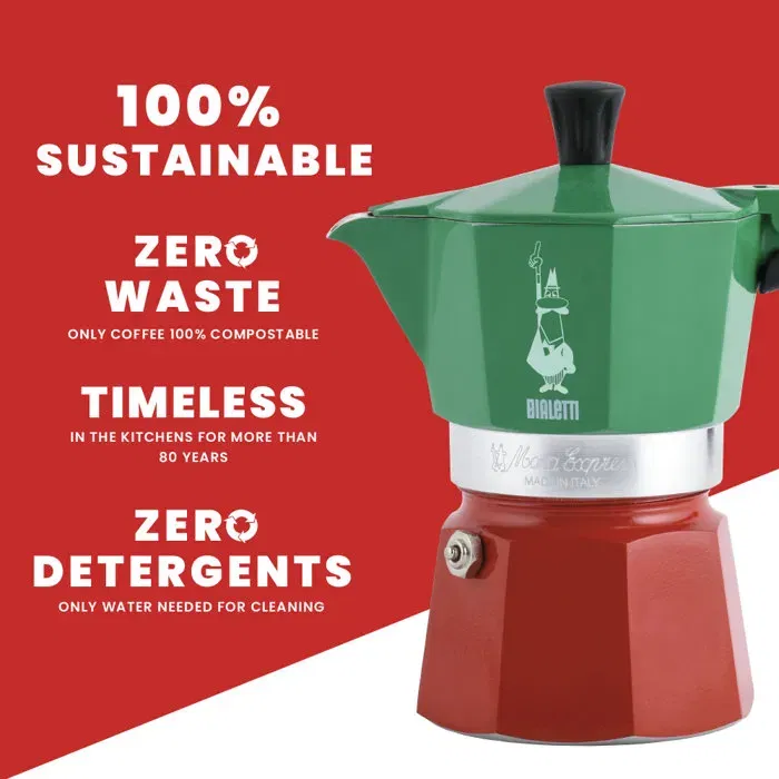 Bialetti Moka Express Italia 3 tasses, cafetière italienne, vert/rouge, 100 ml, pour tous feux sauf induction