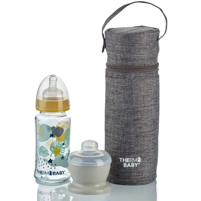 Thermobaby Porte-biberon Isotherme 1 Litre Gris Chiné pour Déplacements avec Poignée de Transport