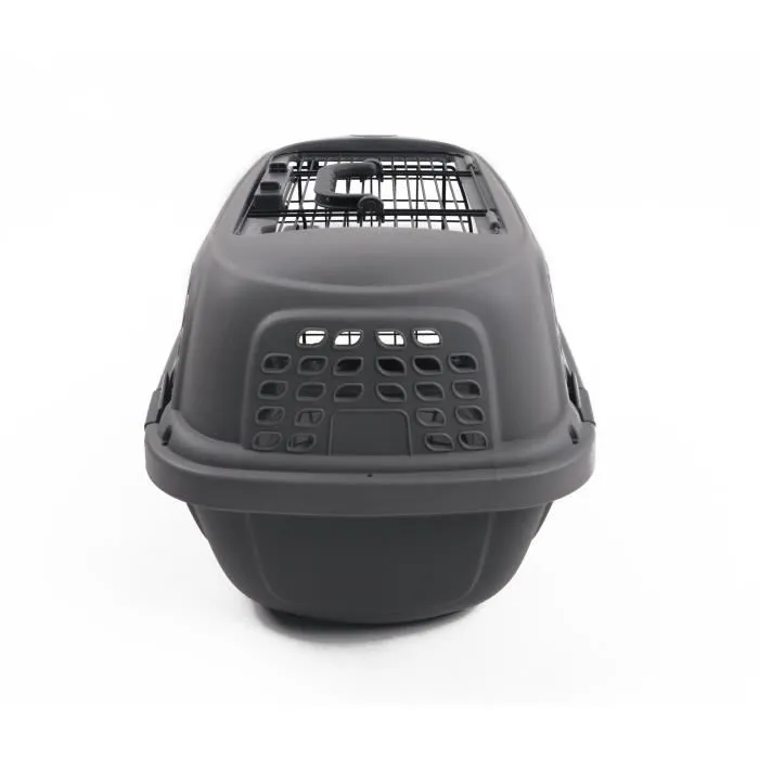 M.PETS Caisse de transport pour chat ECO GIRO, cage plastique légère et solide, taille S, couleur gris