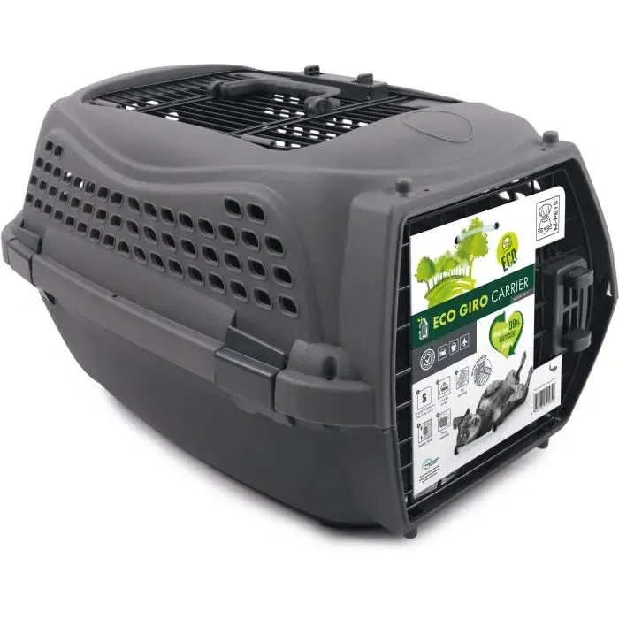 M.PETS Caisse de transport pour chat ECO GIRO, cage plastique légère et solide, taille S, couleur gris