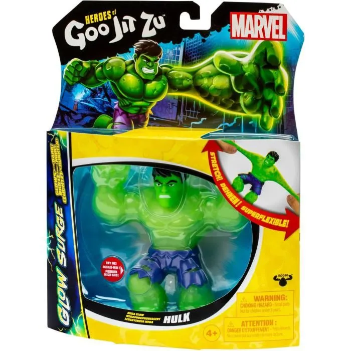 Heroes Of Goo Jit Zu Figurine Hulk Glow Surge 11 cm - Marvel - Figurine extensible lumineuse phosphorescente avec texture craquante