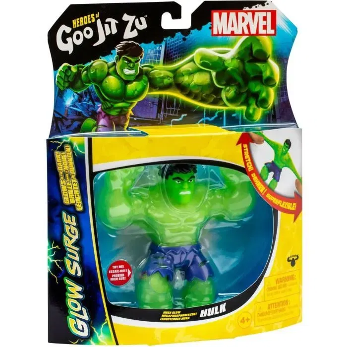 Heroes Of Goo Jit Zu Figurine Hulk Glow Surge 11 cm - Marvel - Figurine extensible lumineuse phosphorescente avec texture craquante