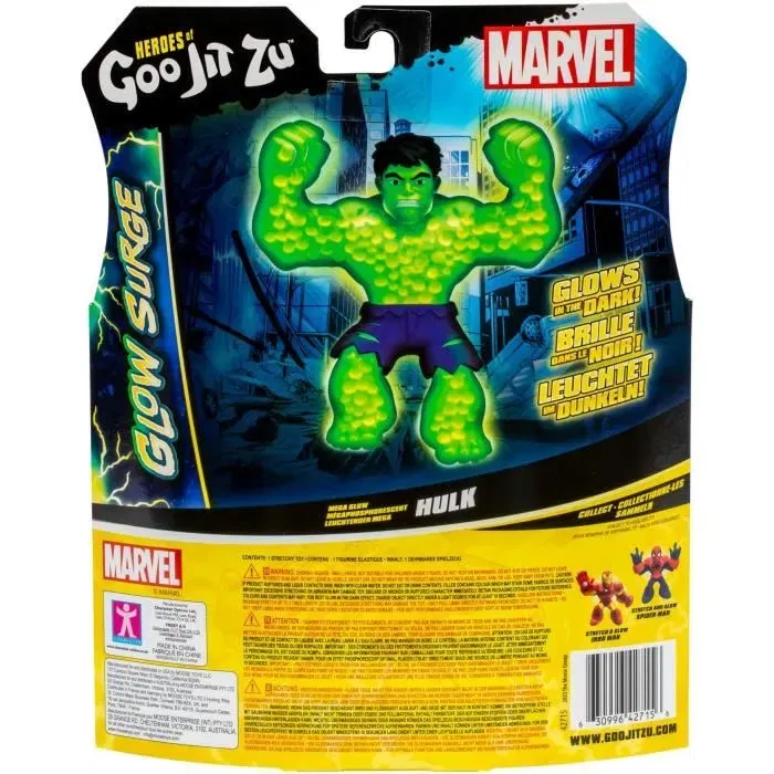 Heroes Of Goo Jit Zu Figurine Hulk Glow Surge 11 cm - Marvel - Figurine extensible lumineuse phosphorescente avec texture craquante