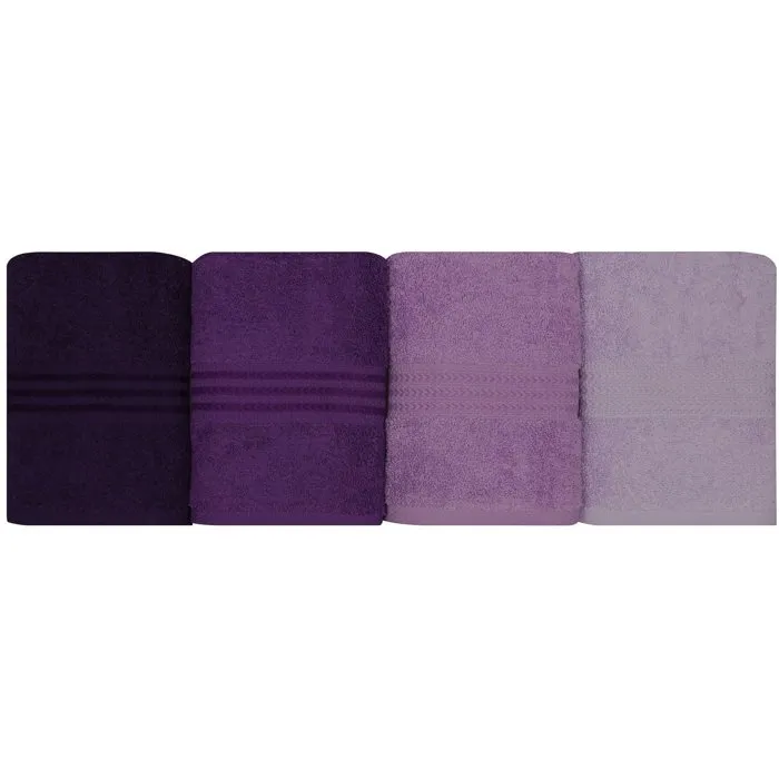 Ensemble de 4 serviettes de main en coton 100%, 50x90 cm, couleur violette - Lot de serviettes absorbantes et douces pour salle de bain