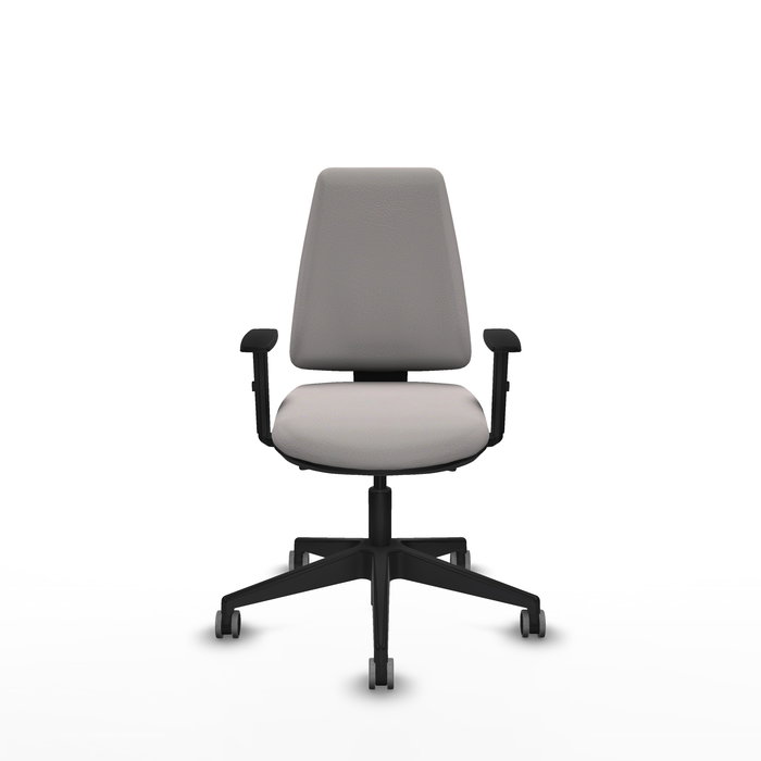 Chaise Elche Asynchrone Cuir écologique Blanc Base pyramidale noire Accoudoir 1D Sans appui-tête Roulettes 65mm pour moquette