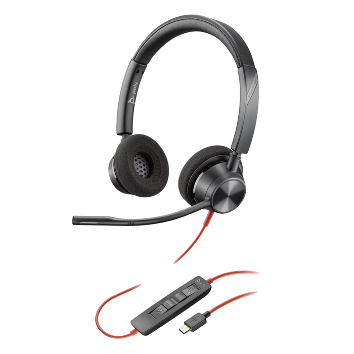 HP Poly Blackwire 3320 USB-C Casque Stéréo Noir avec Adaptateur USB-A/C