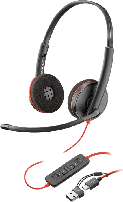 HP Poly Blackwire 3320 USB-C Casque Stéréo Noir avec Adaptateur USB-A/C