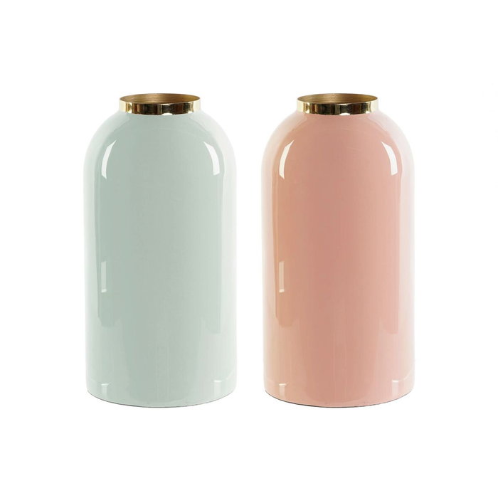 Vase DKD Home Decor Vert Doré Corail Fer Laqué 13 x 13 x 25 cm (2 Unités)