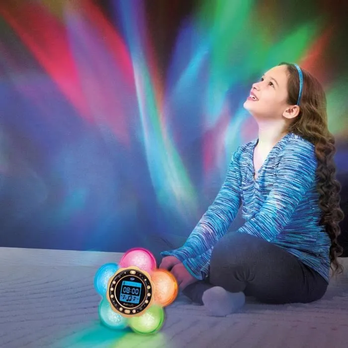 VTech KidiMagic Galaxy Light Violet - Radio-Réveil magique parlant, lampe de projection d'aurores boréales pour enfant, détecteur de mouvement, jeux d'activités, langue française