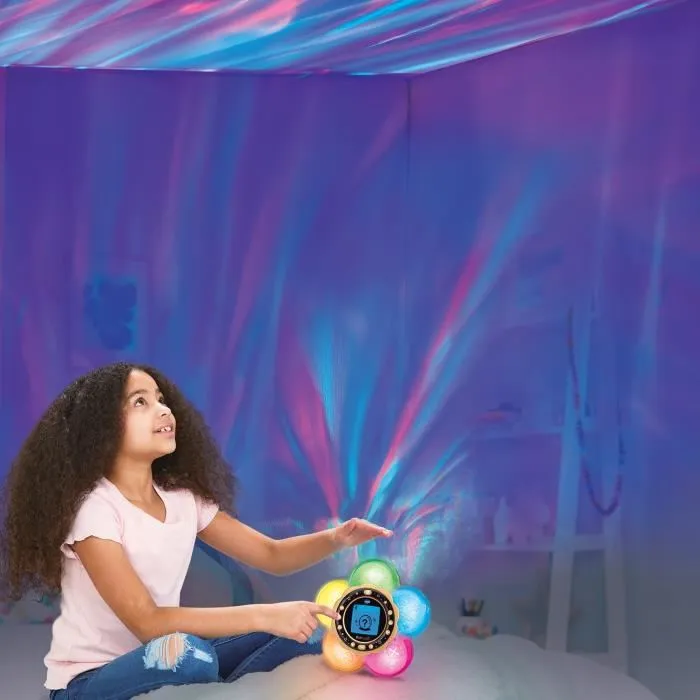 VTech KidiMagic Galaxy Light Violet - Radio-Réveil magique parlant, lampe de projection d'aurores boréales pour enfant, détecteur de mouvement, jeux d'activités, langue française