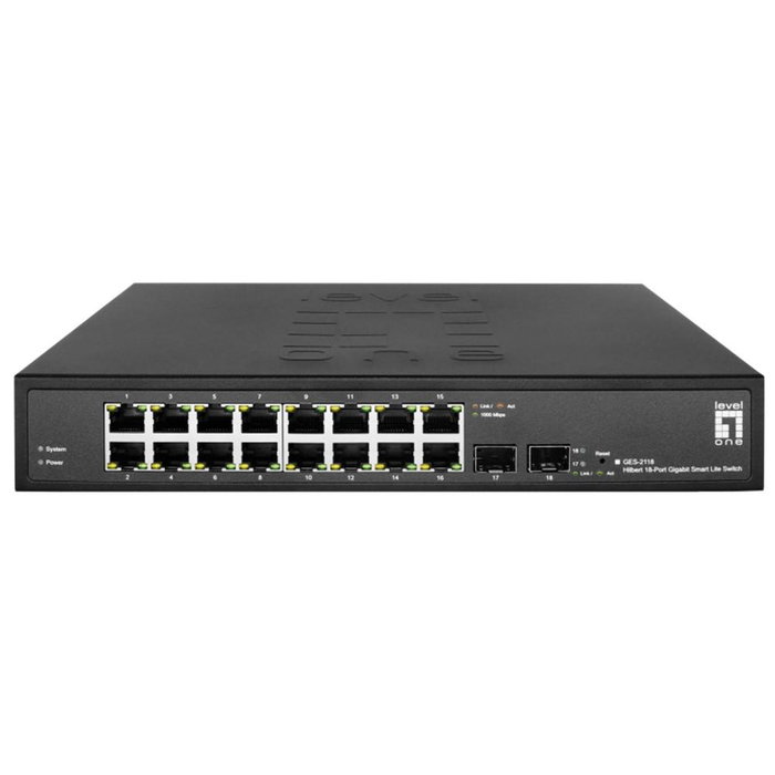 LevelOne GES-2118 Switch Gigabit Smart Lite 18 ports (16 RJ45 + 2 SFP) VLAN QoS IGMP rackable noir LevelOne GES-2118 Switch Gigabit Smart Lite 18 ports (16 RJ45 + 2 SFP) VLAN QoS IGMP rackable noir