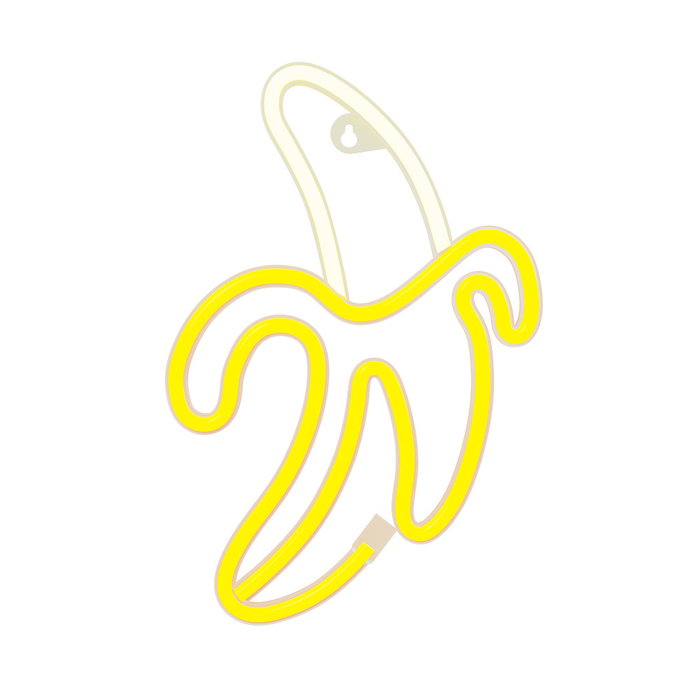 Forever Lampe Néon LED Banana Blanc/Jaune avec Pied pour Suspension Murale — Alimentation USB ou Piles