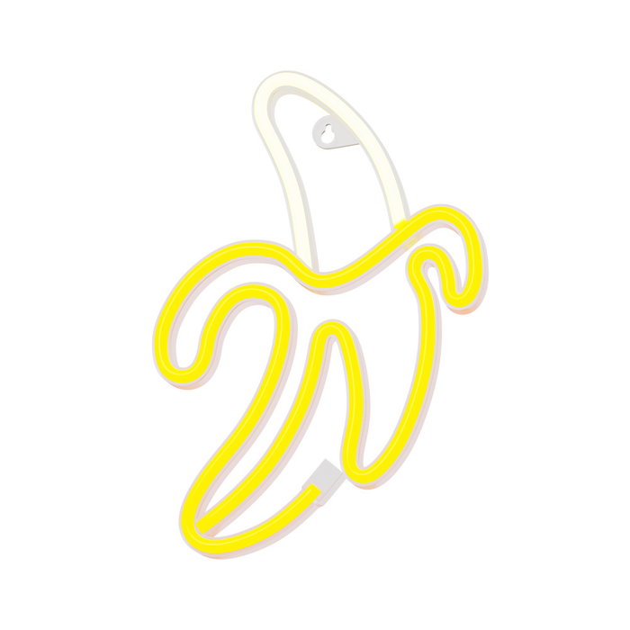 Forever Lampe Néon LED Banana Blanc/Jaune avec Pied pour Suspension Murale — Alimentation USB ou Piles