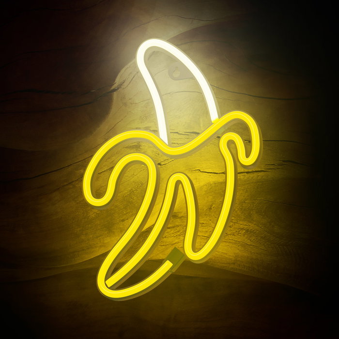 Forever Lampe Néon LED Banana Blanc/Jaune avec Pied pour Suspension Murale — Alimentation USB ou Piles