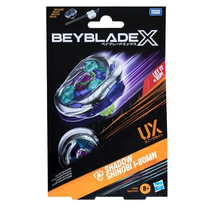 Hasbro Beyblade X Starter Pack Shadow Shinobi 1-80MN UX Toupie de Défense avec Lanceur dès 8 ans