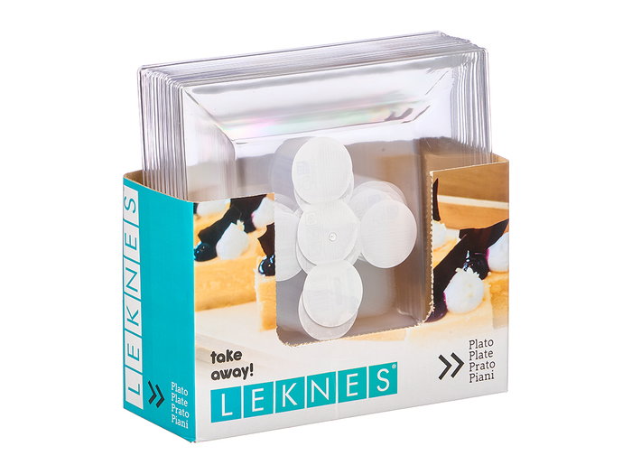Leknes Assiette Carrée Transparente 20x20 cm en Plastique Polystyrène (Set de 48)