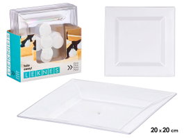 Leknes Assiette Carrée Transparente 20x20 cm en Plastique Polystyrène (Set de 48)