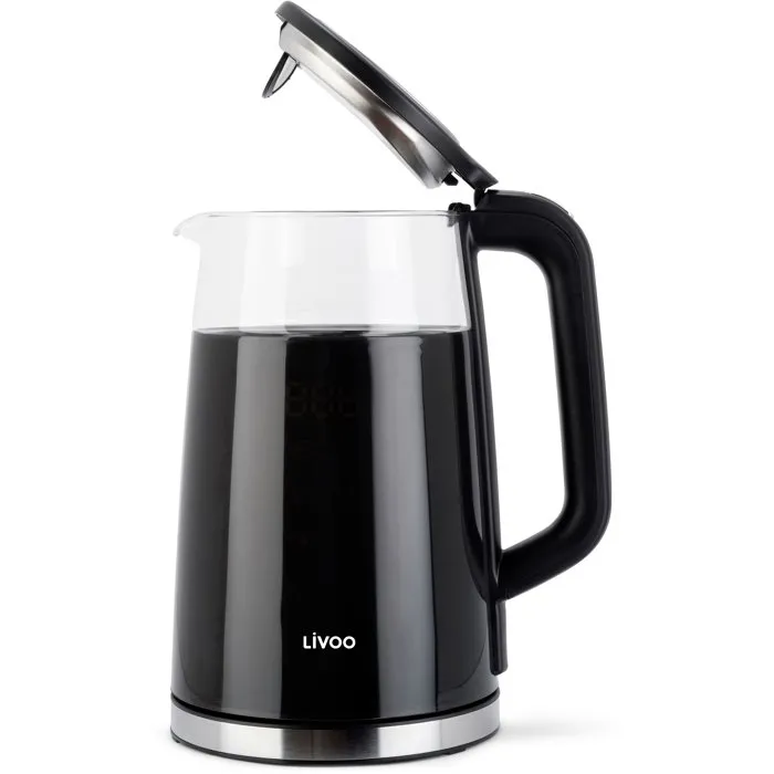 Livoo Bouilloire électrique Digitale DOD198 - 2200 W - 1,7 L - Verre transparent - Panneau tactile - Réglage précis de la Température (40-100 °C) - Maintien au chaud