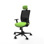 Chaise Yunquera Synchro 4 positions tissu Vert pistache Maille Noir Base en nylon noir Accoudoir 1D Appui-tête 1D Roulettes 65mm nylon