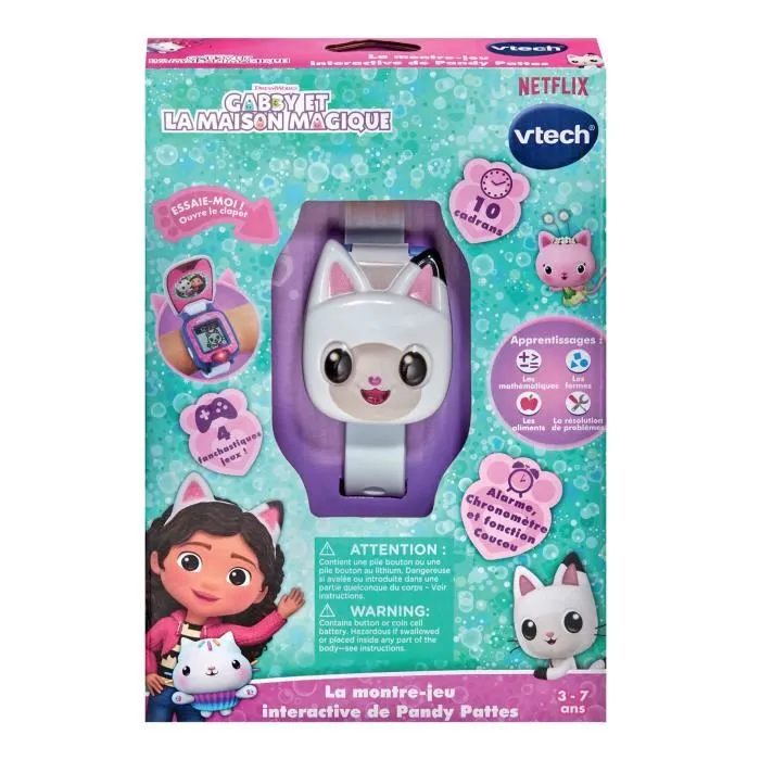 VTech Gabby Et La Maison Magique - Montre-Jeu Interactive Pandy Pattes pour Enfants - 10 Cadrans Animés Personnalisables - Langue Française