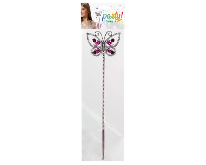 Varita de Princesa Fantasía con Mariposa Plateada y Pedrería Rosa - Accessoire Magique pour Déguisement de Fée et Célébration