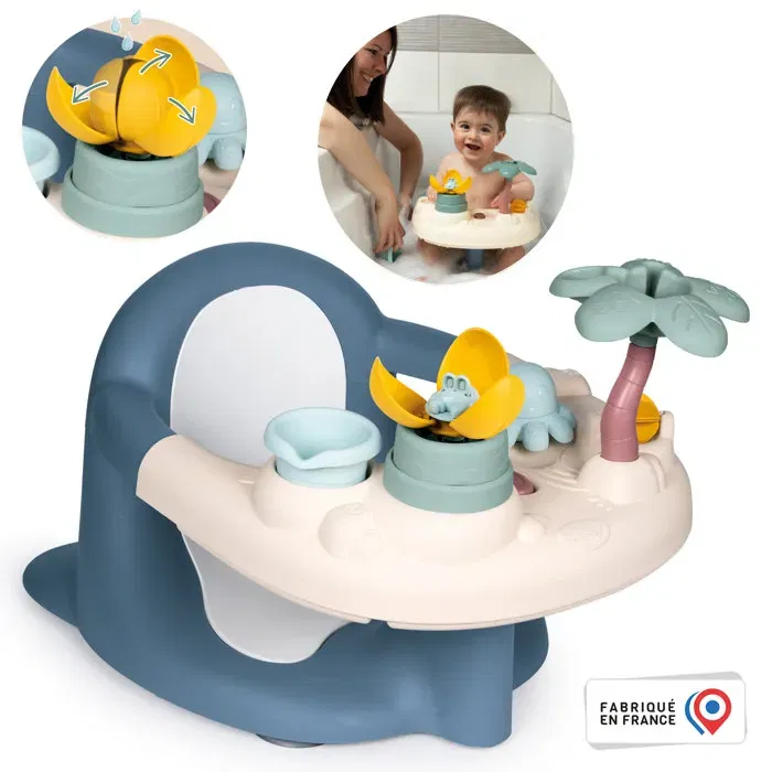 Smoby - Siege de bain bébé Little Smoby 2 en 1 avec tablette d'activités réglable, 6 jeux et ventouses incluses, sécurité, fabrication française, dès 6 mois