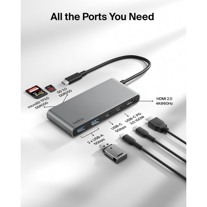 Belkin CONNECT Hub USB-C 7-en-1 avec deux ports USB-C, AVC023hqSGY