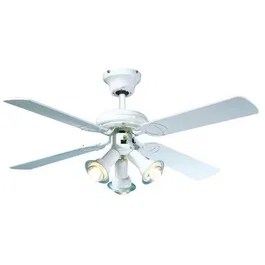 Farelek Maldives - Ventilateur de plafond réversible 4 pales blanc avec 3 spots - Ø 107 cm - 3 vitesses - Rotation réversible - 60 W