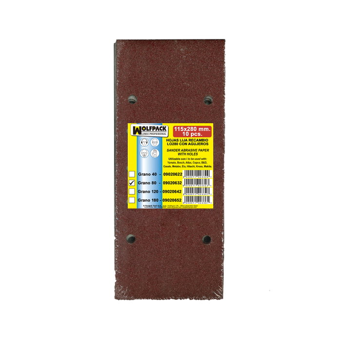 WOLFPACK LINEA PROFESIONAL Papier abrasif LO250 grain 80 avec trous, 115x280 mm (10 pièces)